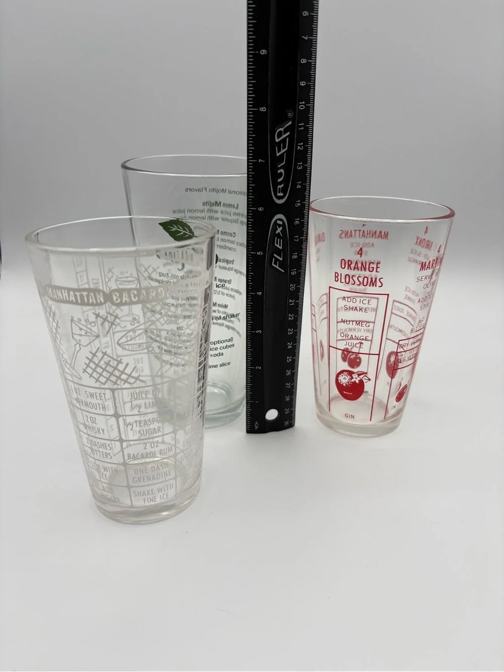 3 MCM Cocktail Barware Recipe Mixing Glasses Mojito Martini Manhattan DAIQUIRIS